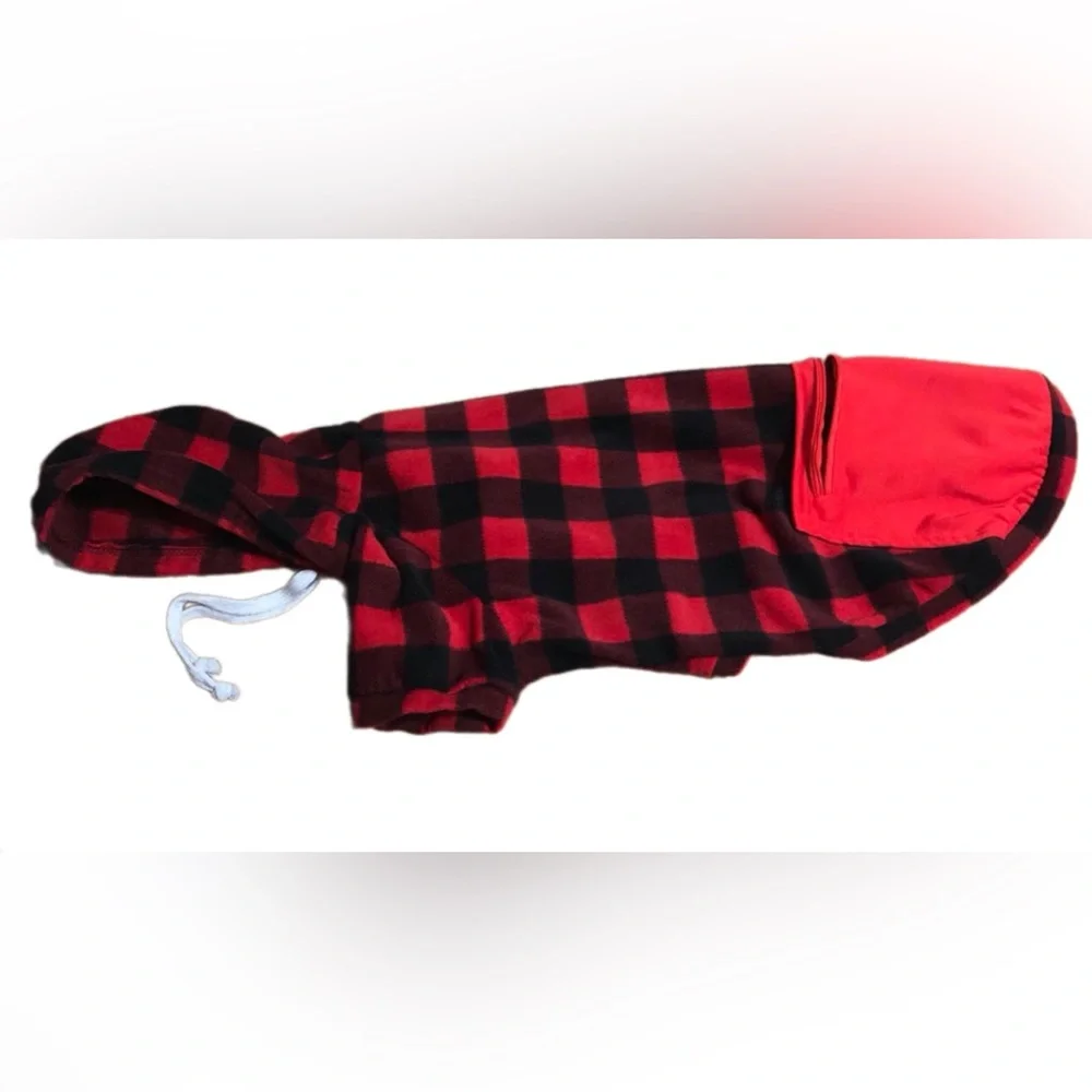 NWOT Red & Black Plaid Hooded Zipper Pocket Pet Sweatshirt for Dogs